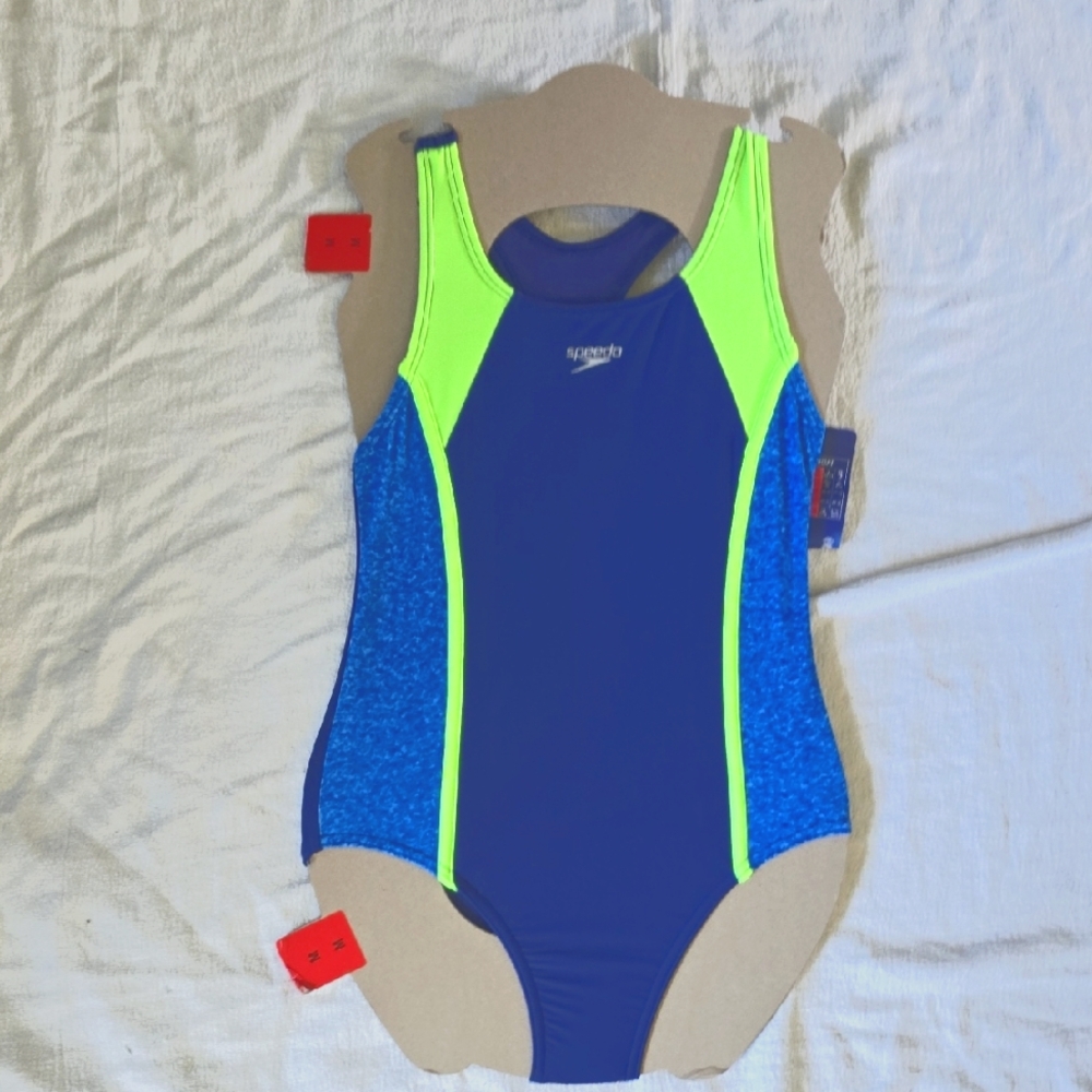 Speedo Kids One Piece in Navy and Neon Yellow
